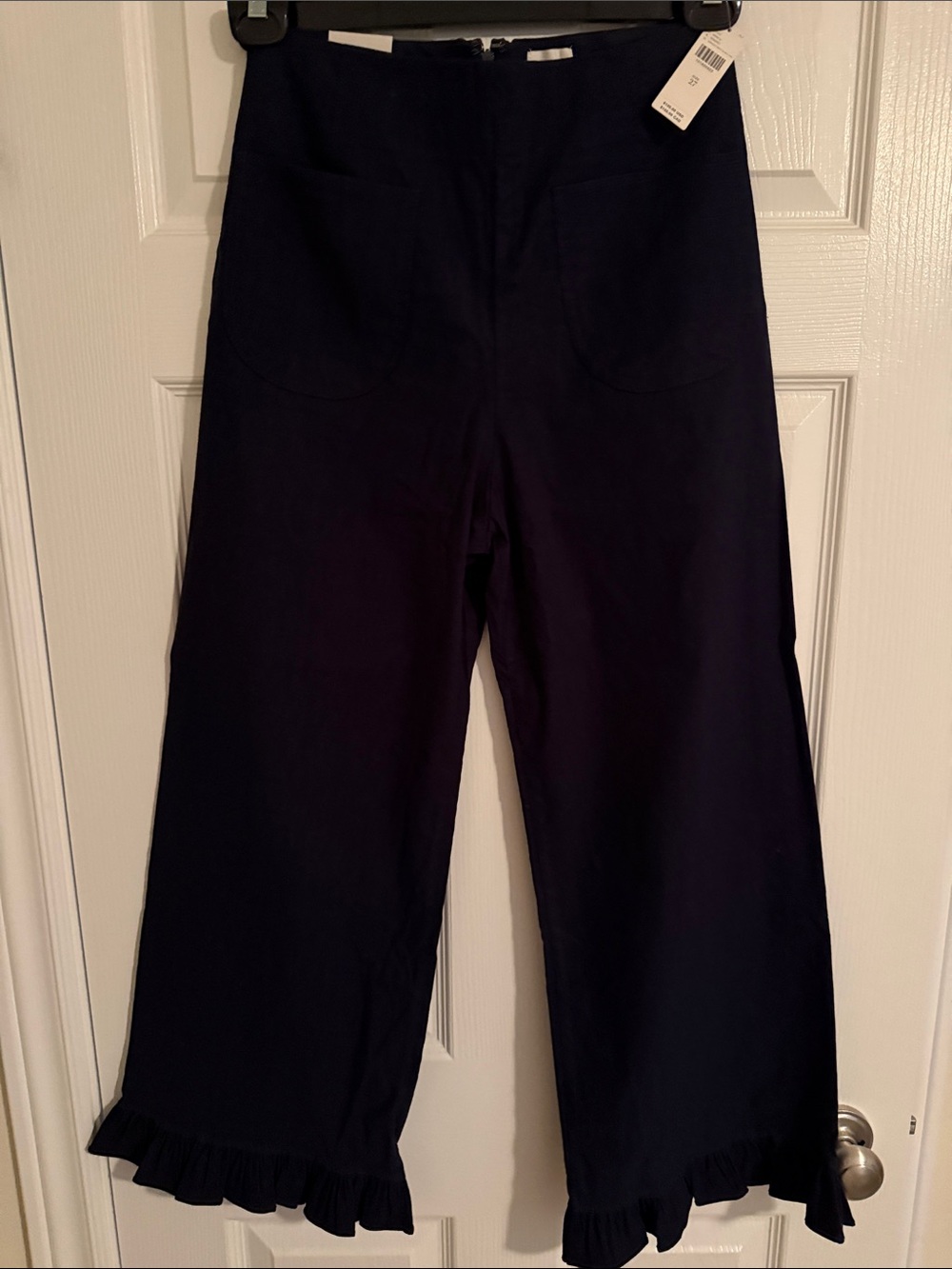 Anthropologie the Colette Navy Wide-Leg Pants with Ruffle Hem